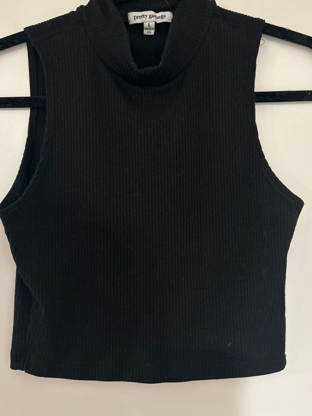 Pretty Garbage Black Ribbed Sleeveless Mock Neck Tank